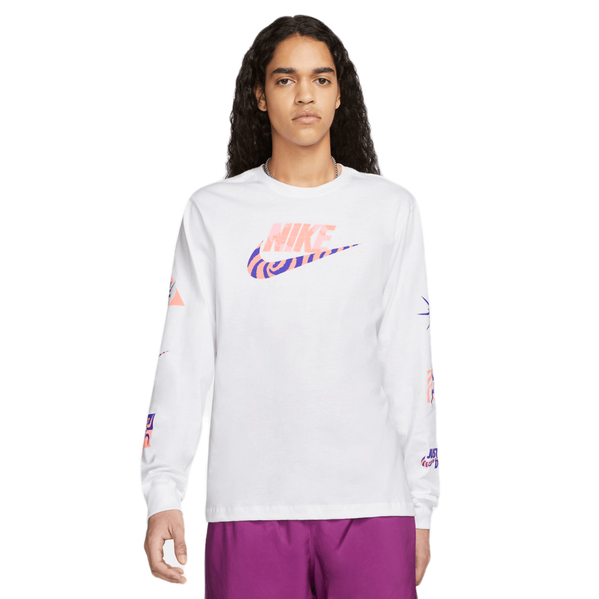 NIKE NSW Hyper Femme Cropped T-Shirt White Pink Blue Size Large