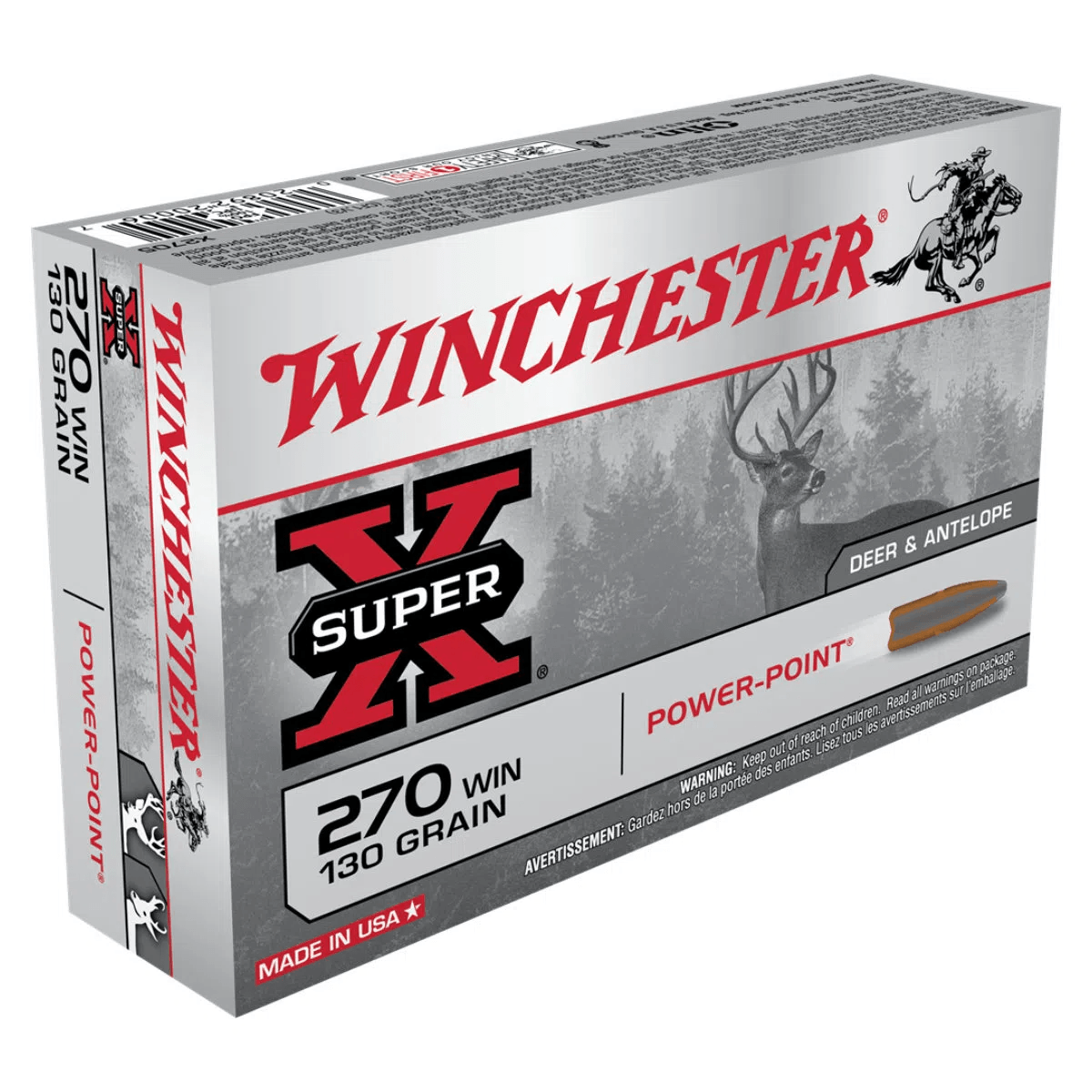 Winchester Ammo Super-X 270 Winchester Ammo 130 Grain Power-Point Ammunition 20 Rounds - 270 Winchester