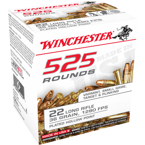 Winchester USA White Box 22 Long Rifle 36 Grain CPHP Ammunition 525 Rounds