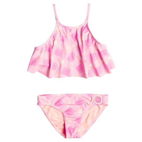 Roxy Flower Plaid Flutter Two Piece Bikini Set - Girls'