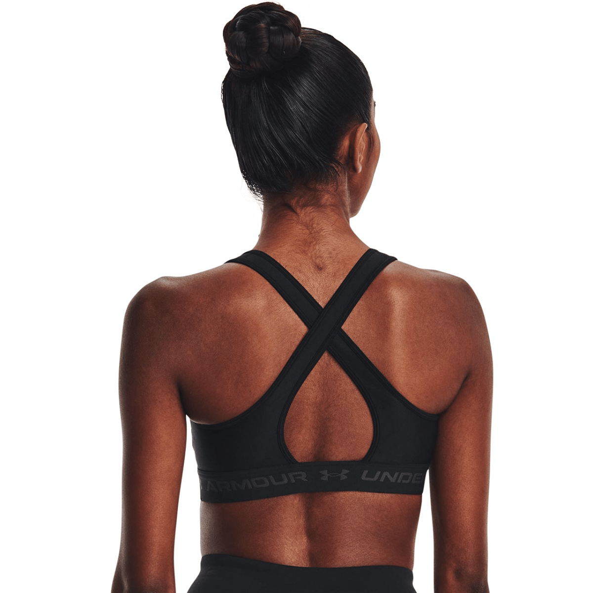 Women's Armour Mid Crossback Sports Black Bra (Clothing Color