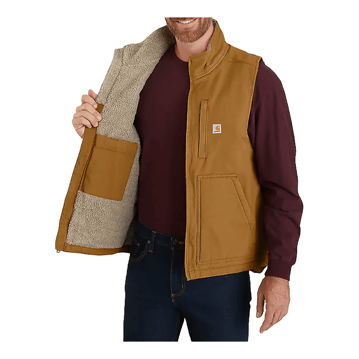 Carhartt Loose Fit Washed Duck Sherpa-Lined Mock-Neck Vest - Men's