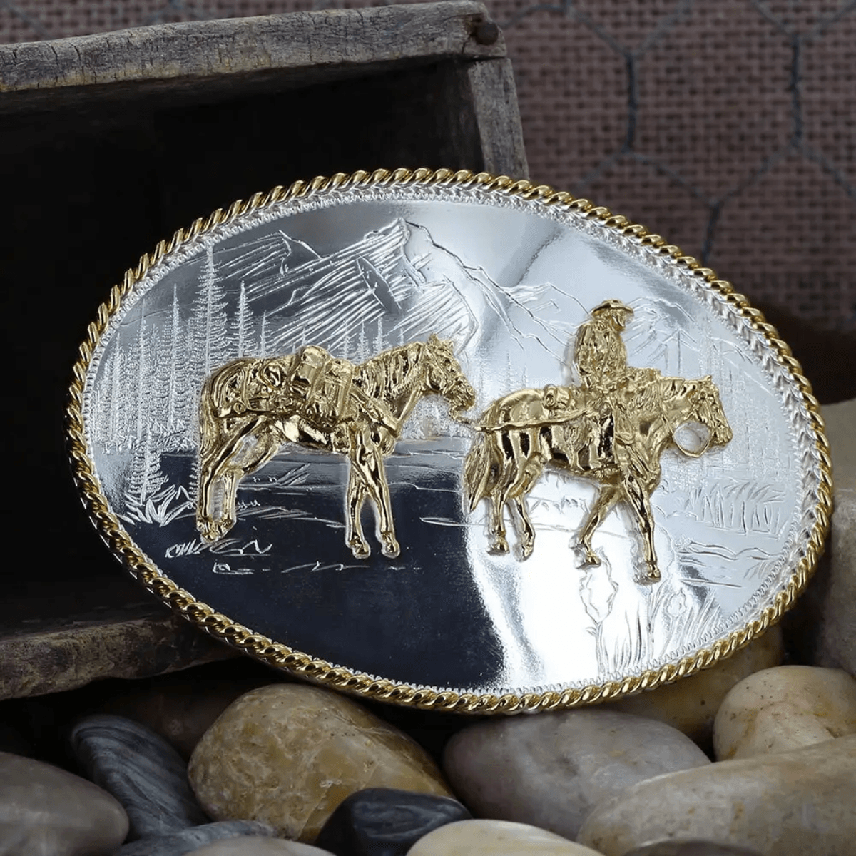 Montana Silversmiths Etched Western Belt Buckle