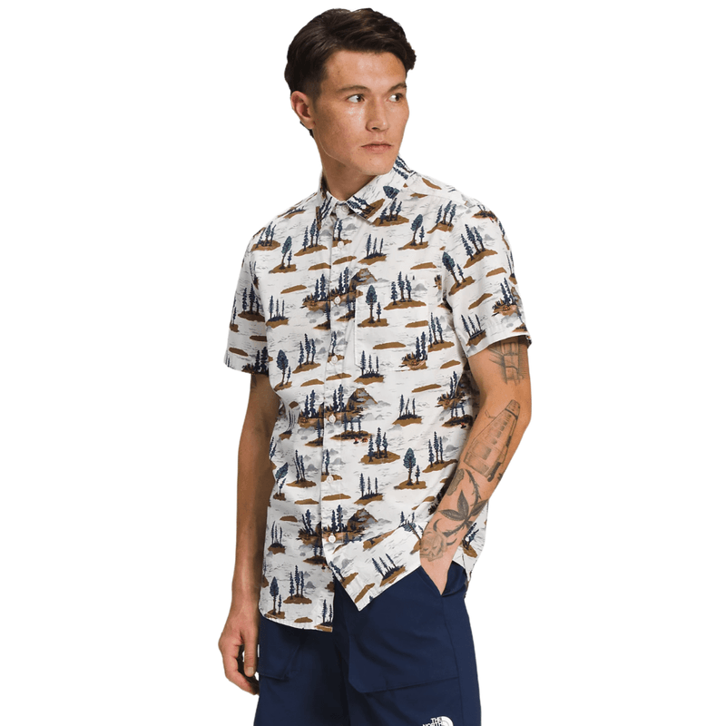 The-North-Face-Short-Sleeve-Baytrail-Pattern-Shirt---Men-s---Gardenia-White-Camping-Scenic-Print