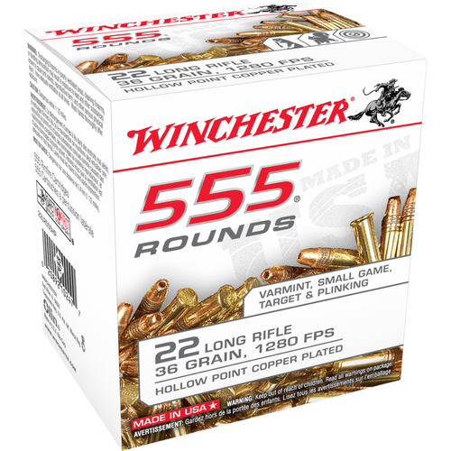 Winchester 555 Copper Plated HP 22 Long Rifle Ammunition 555 Rounds