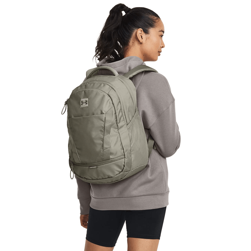  Under Armour Women's Hustle Signature Storm Backpack , (001)  Black / Black / Metallic Tin , One Size Fits Most: Clothing, Shoes & Jewelry