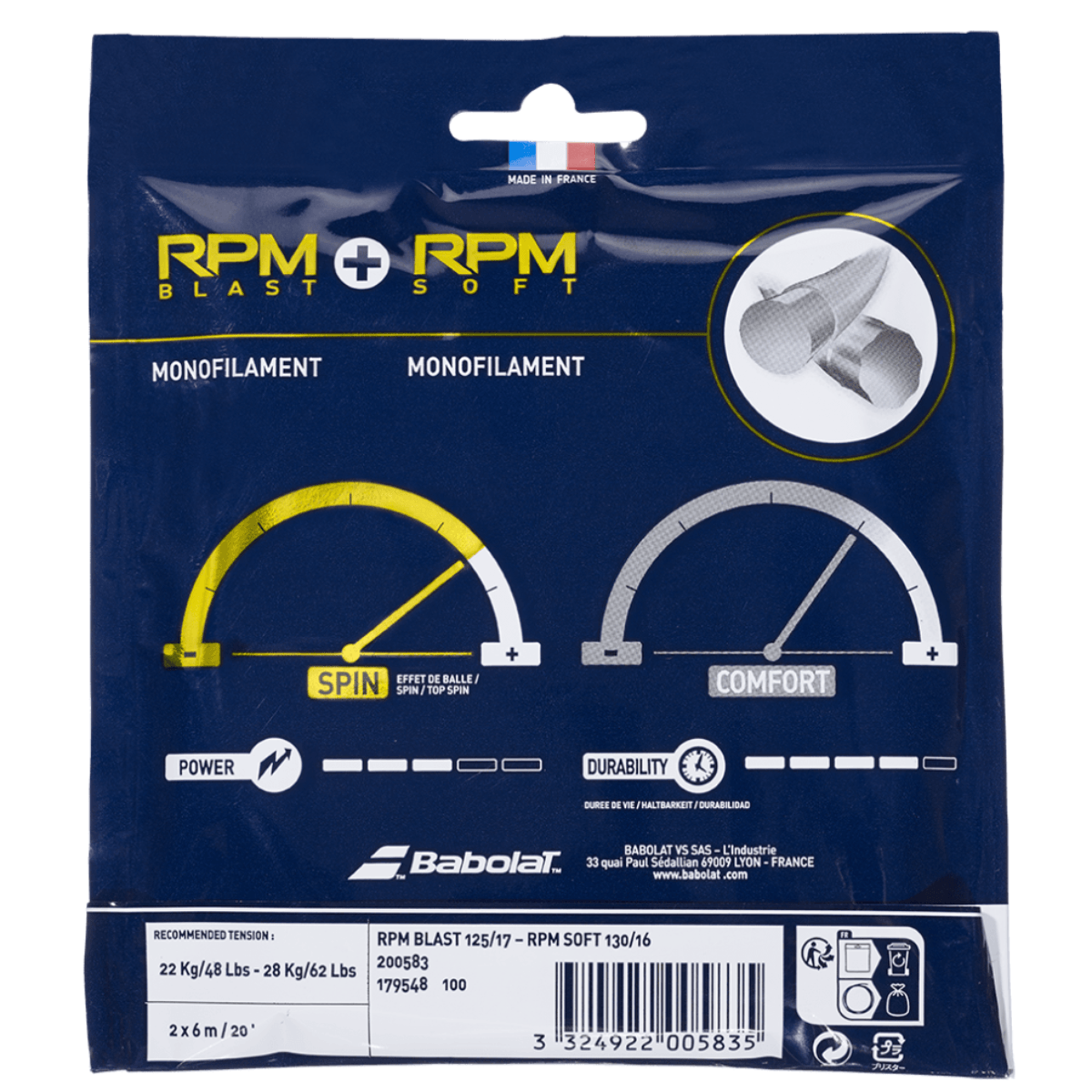 Babolat RPM Blast + RPM Soft Hybrid Tennis String 