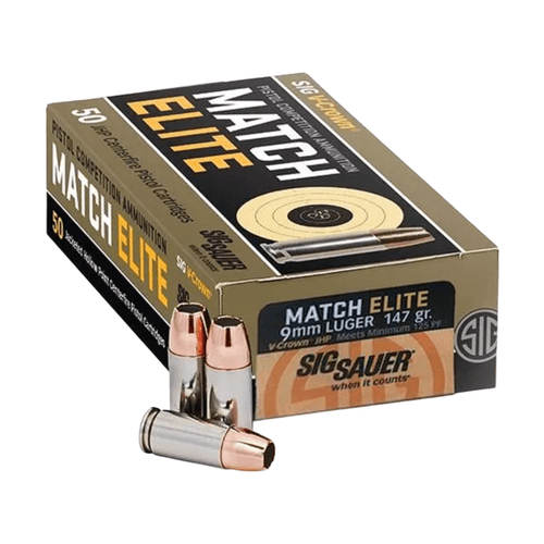 Sig Sauer Match Elite 9mm 147 Grain V-Crown Ammunition 50 Rounds