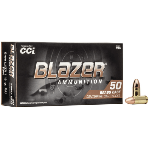 Cci Blazer Brass 9mm Luger 115 Grain  FMJ Ammunition 50 Rounds