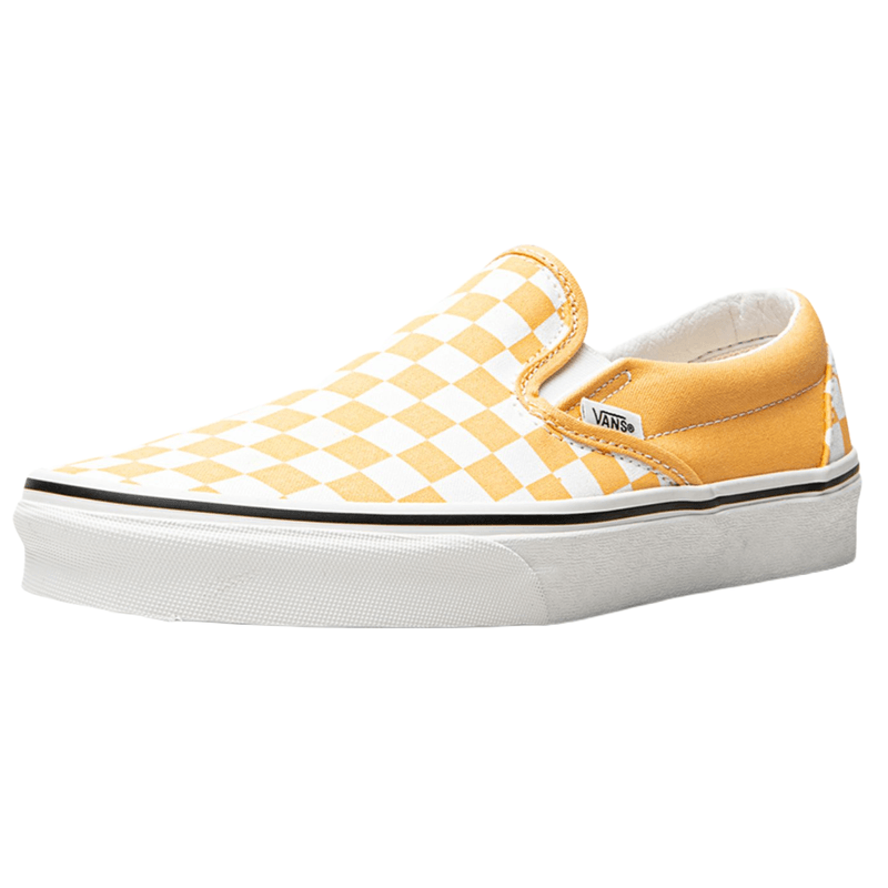 Vans yellow 2024 checkerboard slip on