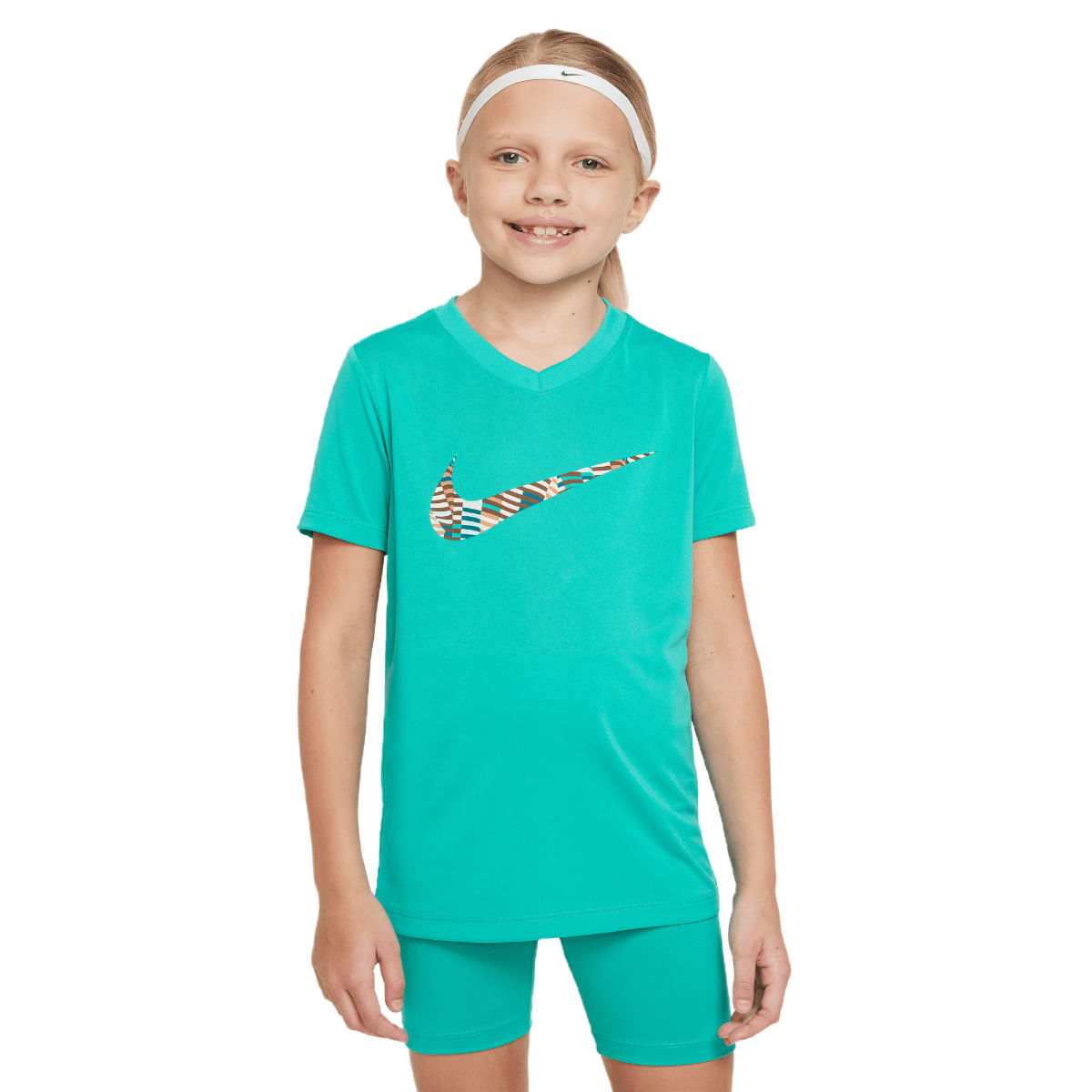 Nike Dri Fit V Neck T Shirt Girls Clear Jade II M