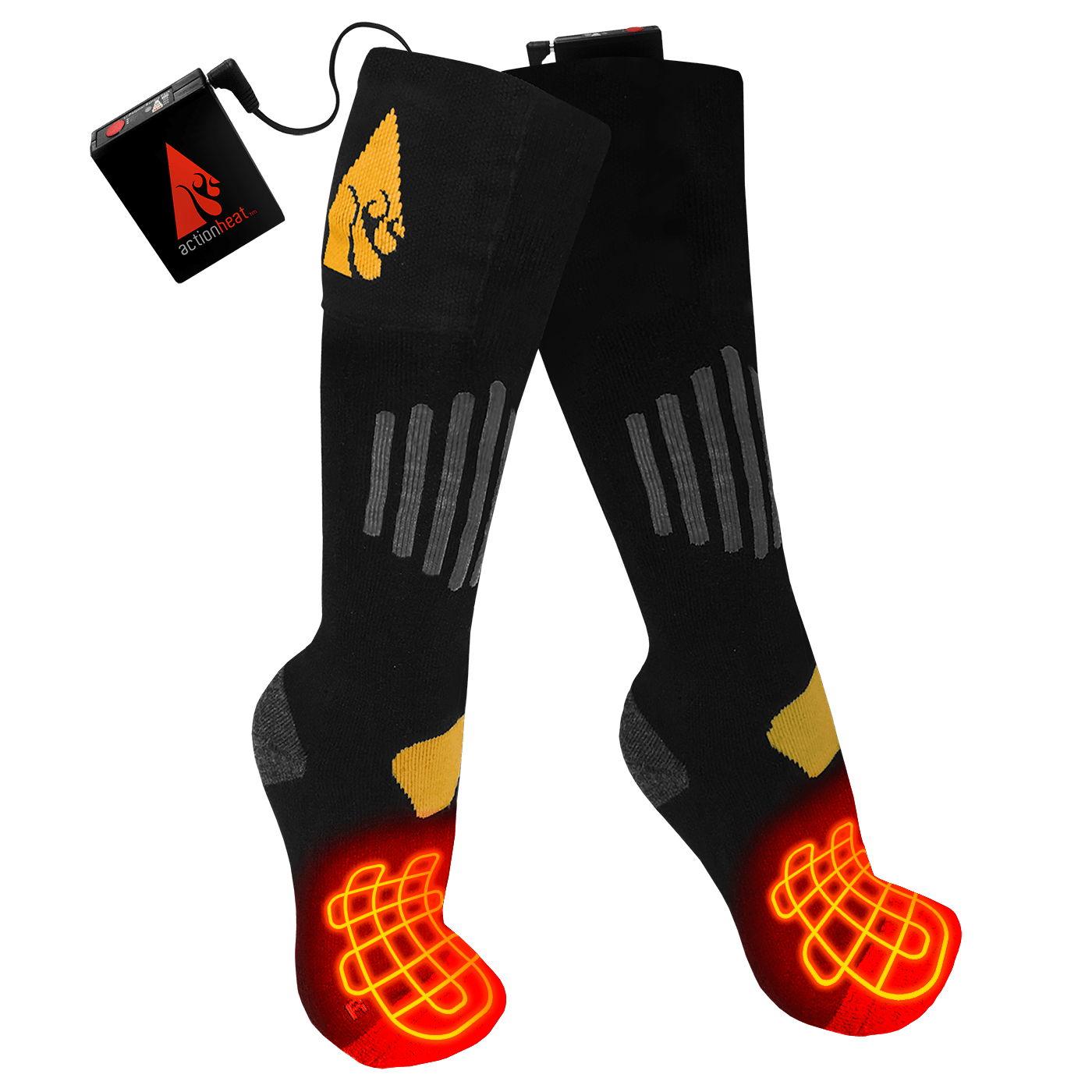 ActionHeat Cotton 3.7V Rechargeable Heated 1.0 Classic Socks - Black / Yellow L/XL