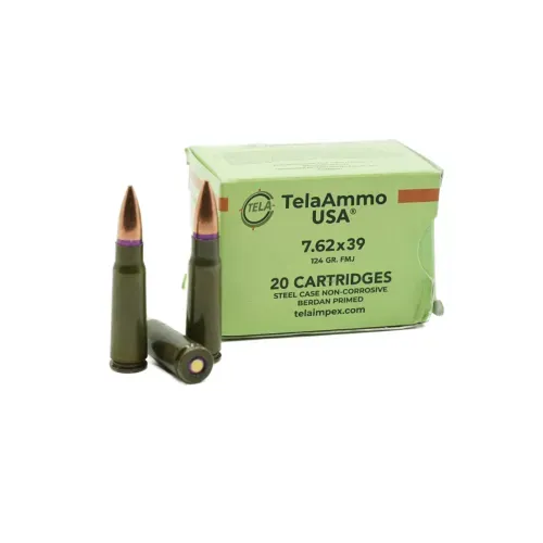 Tela Ammo Steel Case 7.62x39 124 Grain FMJ Ammunition 20 Rounds