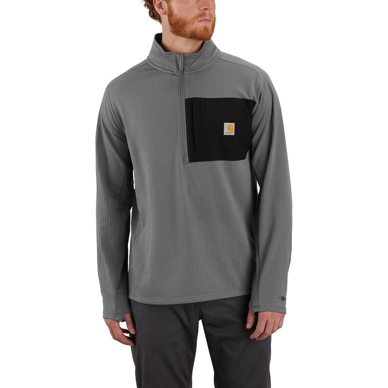 Carhartt-Force-Relaxed-Fit-Mock-Neck-Half-Zip-T-Shirt---Men-s-Steel