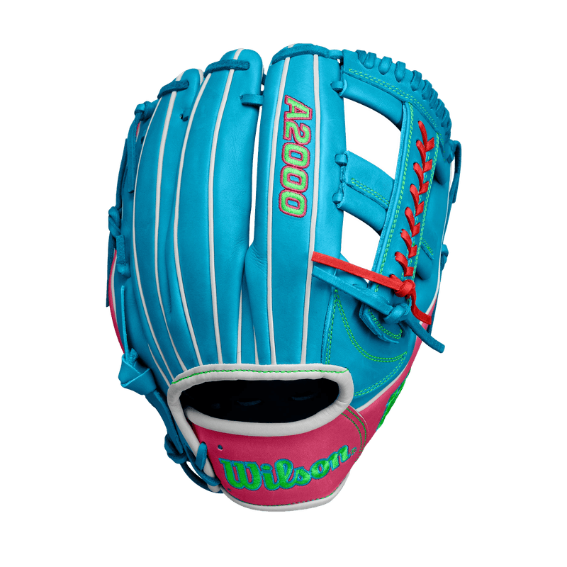 Wilson-A2000®-1785-11.75”-Infield-Baseball-Glove-Fall-2024-Tropical-Blue---Flamingo-Pink---Bright-Green