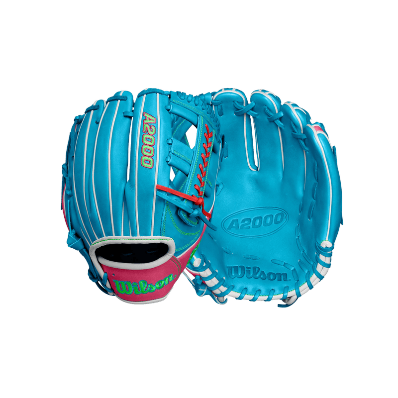 Wilson-A2000®-1785-11.75”-Infield-Baseball-Glove-Fall-2024-Tropical-Blue---Flamingo-Pink---Bright-Green