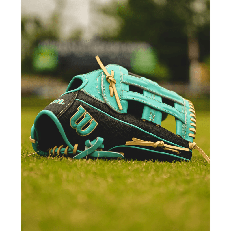 Wilson-A2000-Pf50ss-12.25”-Outfield-Baseball-Glove-Fall-2024-Teal---Black-SuperSkin---Yellow