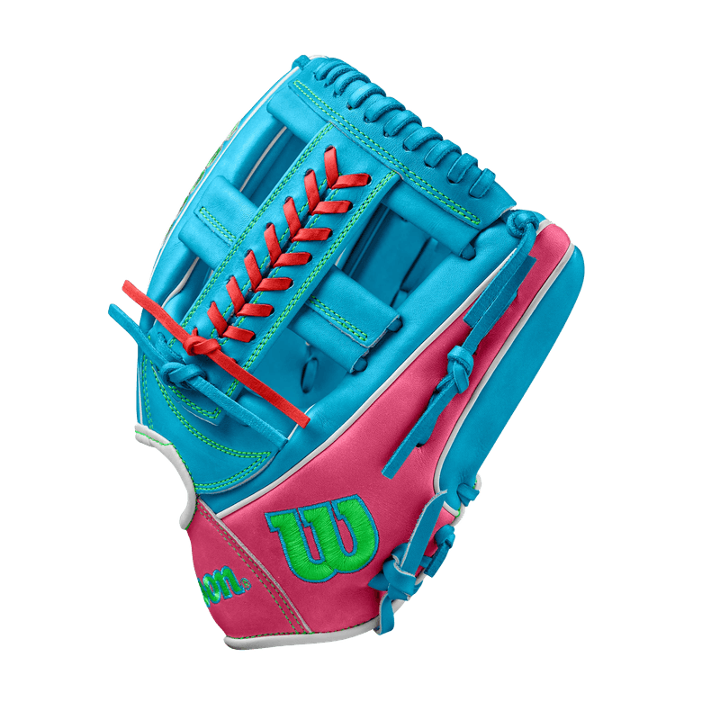 Wilson-A2000®-1785-11.75”-Infield-Baseball-Glove-Fall-2024-Tropical-Blue---Flamingo-Pink---Bright-Green