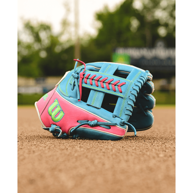 Wilson-A2000®-1785-11.75”-Infield-Baseball-Glove-Fall-2024-Tropical-Blue---Flamingo-Pink---Bright-Green