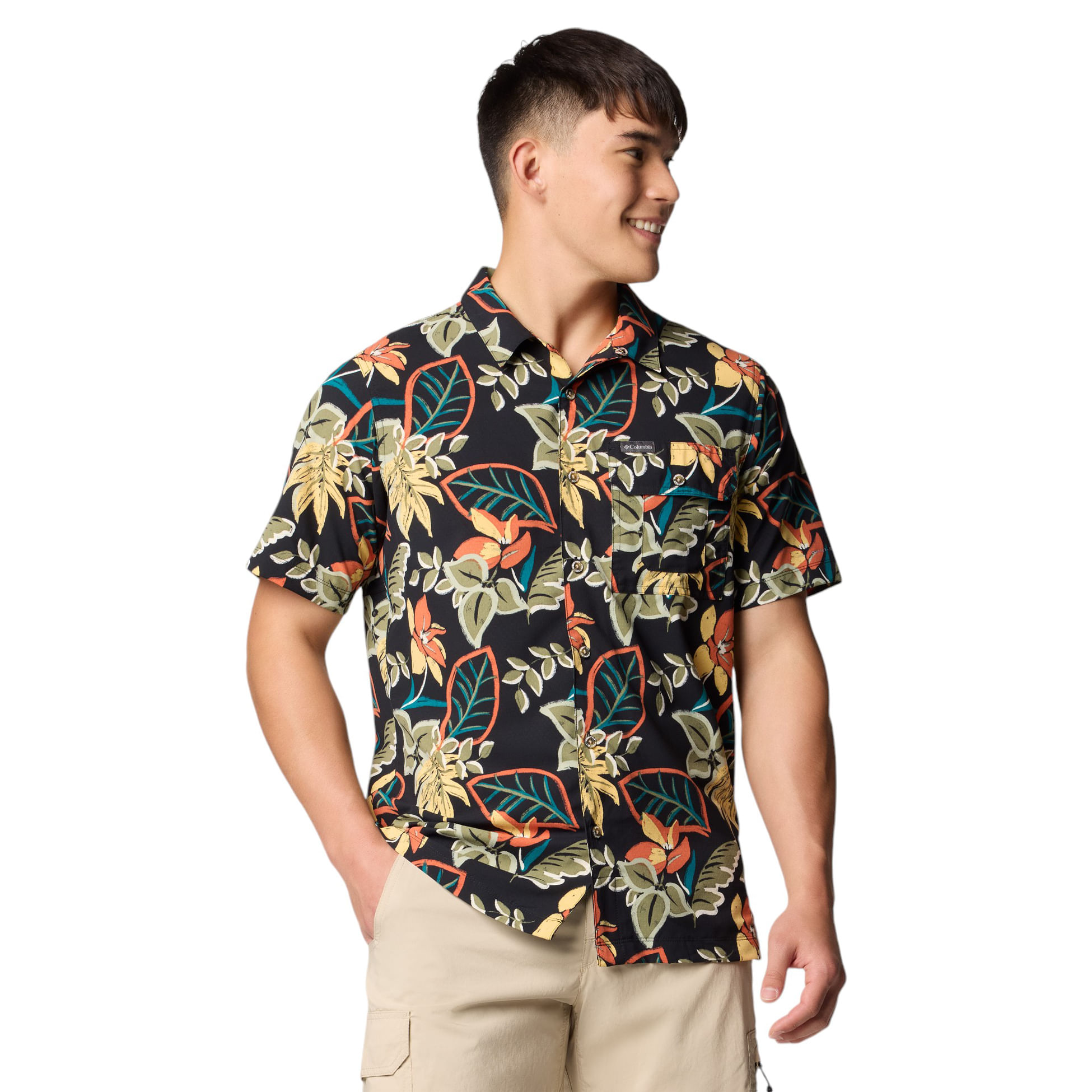 Columbia Tech Trail Utility Printed Woven Short Sleeve - Men's Black Pasteled