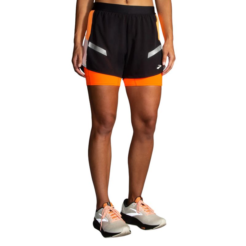 Brooks-Run-Visible-2-In-1-4--Short---Women-s-Black---Ecru---Fluoro-Flash