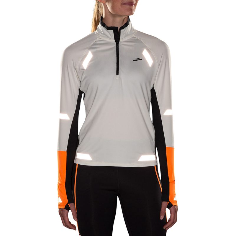 Brooks-Run-Visible-1-2-Zip-2.0-Hoodie---Women-s-Ecru---Fluoro-Flash---Black