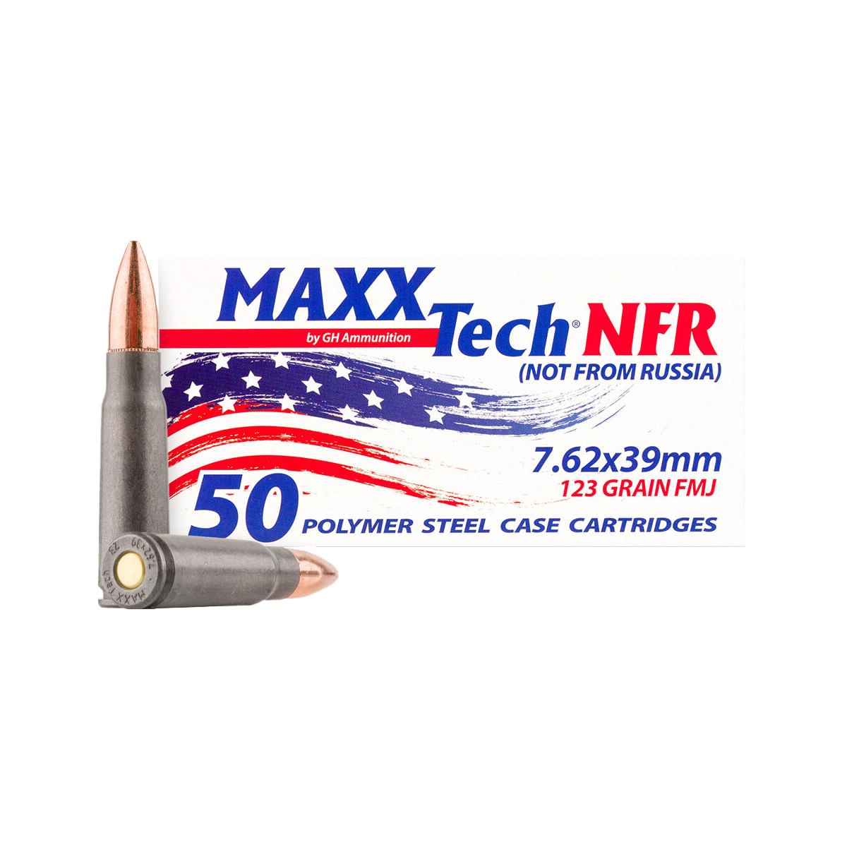 MaxxTech 7.62x39mm 123 Grain FMJ Ammunition 50 Rounds STEEL CASED