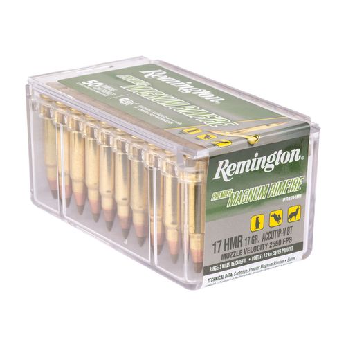 Remington V-Max 17 HMR 17 Grain AccuTip-V Boat Tail Ammunition 50 Rounds