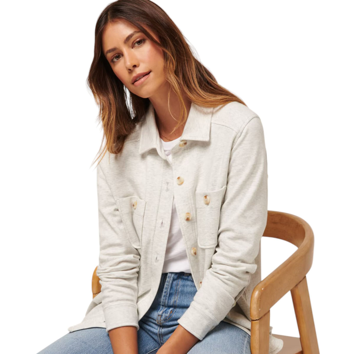 TravisMathew Cloud Fleece Shacket - Women's Heather Light Grey