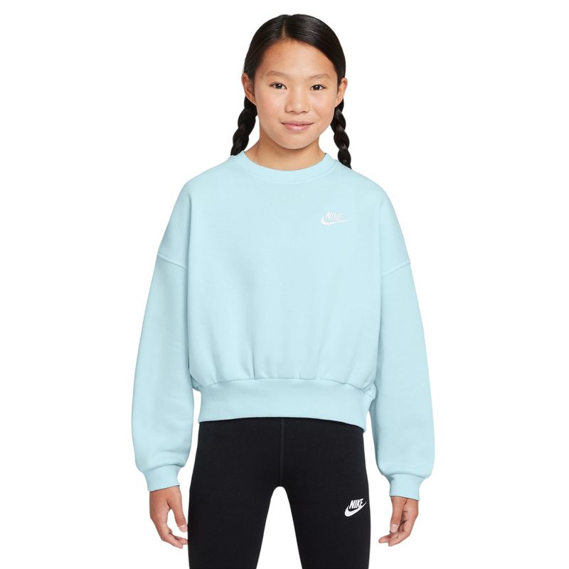 Nike Sportswear Club Fleece Boxy Crew-Neck Sweatshirt - Girls' Glacier Blue / White
