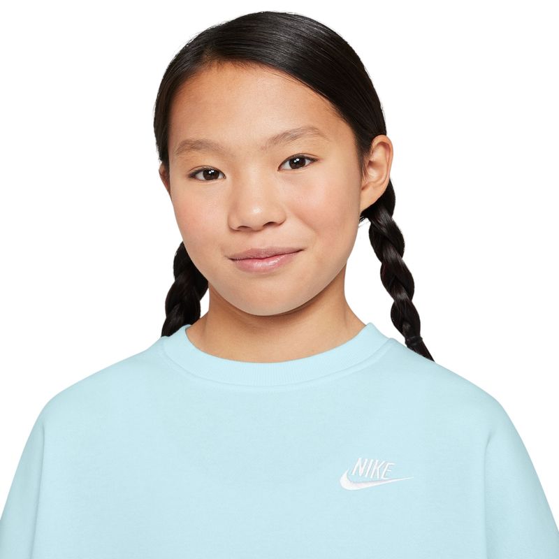 Nike Sportswear Club Fleece Boxy Crew-Neck Sweatshirt - Girls' Glacier Blue / White