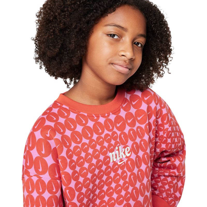 Nike-Sportswear-Club-Fleece-Oversized-Crew-Neck-Sweatshirt---Girls--Picante-Red---White