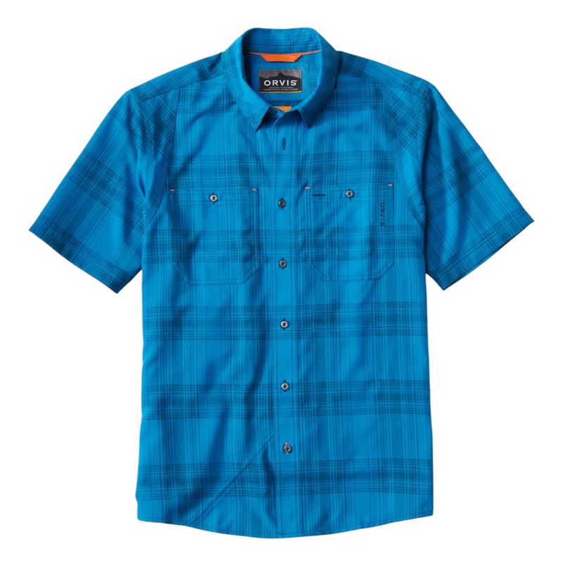 Orvis-Tech-Chambray-Short-Sleeved-Plaid-Work-Shirt---Men-s-Navy---Pacific-Blue