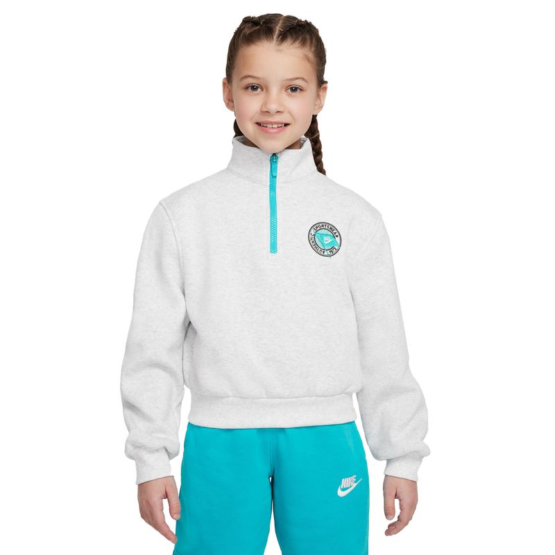 Nike-Sportswear-Club-Fleece-LS-Half-Zip---Girls--Birch-Heather---Dusty-Cactus---Dusty-Cactus