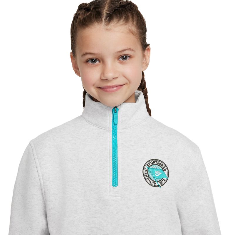Nike-Sportswear-Club-Fleece-LS-Half-Zip---Girls--Birch-Heather---Dusty-Cactus---Dusty-Cactus