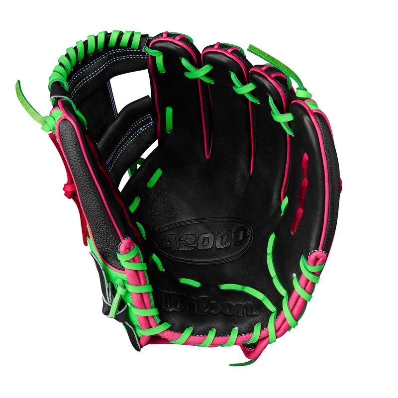WILSON-GLOVE-A2000-SUMMER-2025-1786-Black---Neon-Green-SuperSkin---Black-SuperSkin---Flamingo-Pink