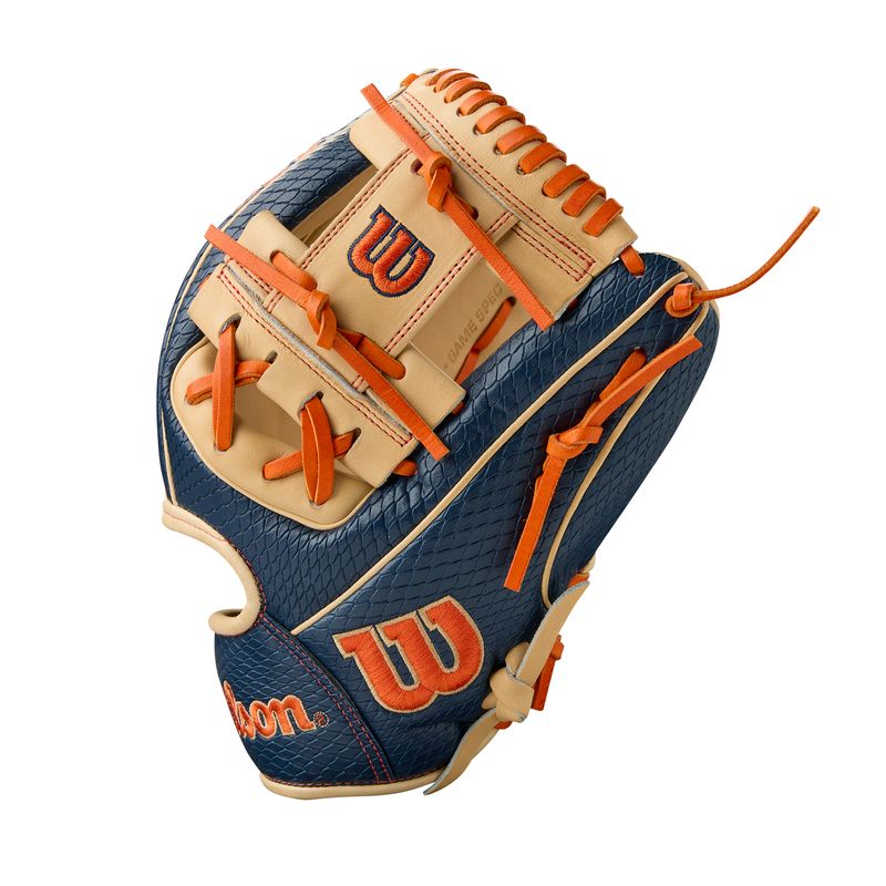 WILSON-GLOVE-A2000-SUMMER-2025-JA27-Navy---Navy-SuperSnakeSkin---Blonde---Orange