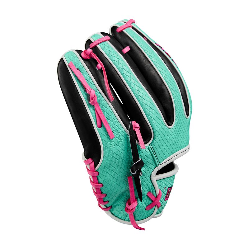 WILSON-GLOVE-A2K-SUMMER-2025-1720-Black---Seafoam-SuperSnakeSkin---Flamingo-Pink