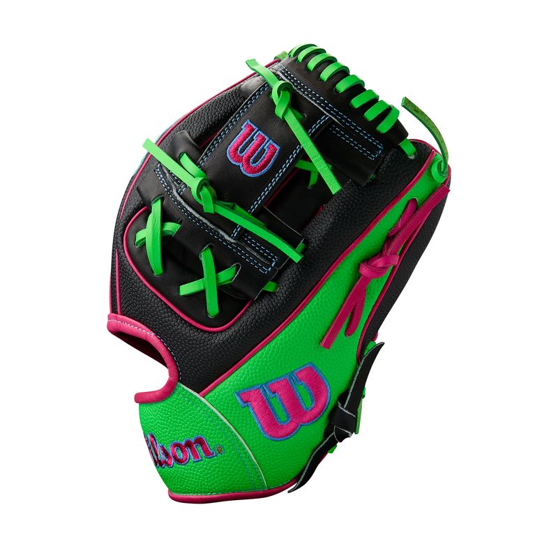 WILSON-GLOVE-A2000-SUMMER-2025-1786-Black---Neon-Green-SuperSkin---Black-SuperSkin---Flamingo-Pink