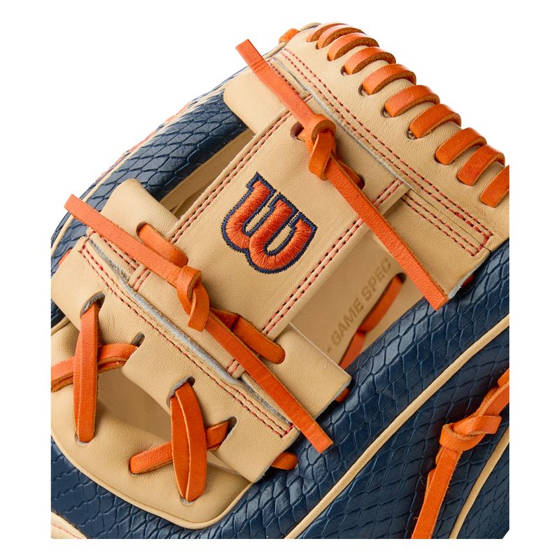 WILSON-GLOVE-A2000-SUMMER-2025-JA27-Navy---Navy-SuperSnakeSkin---Blonde---Orange