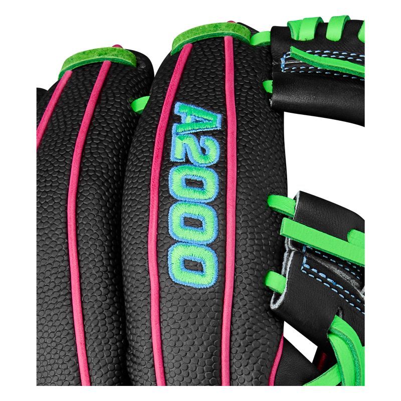 WILSON-GLOVE-A2000-SUMMER-2025-1786-Black---Neon-Green-SuperSkin---Black-SuperSkin---Flamingo-Pink
