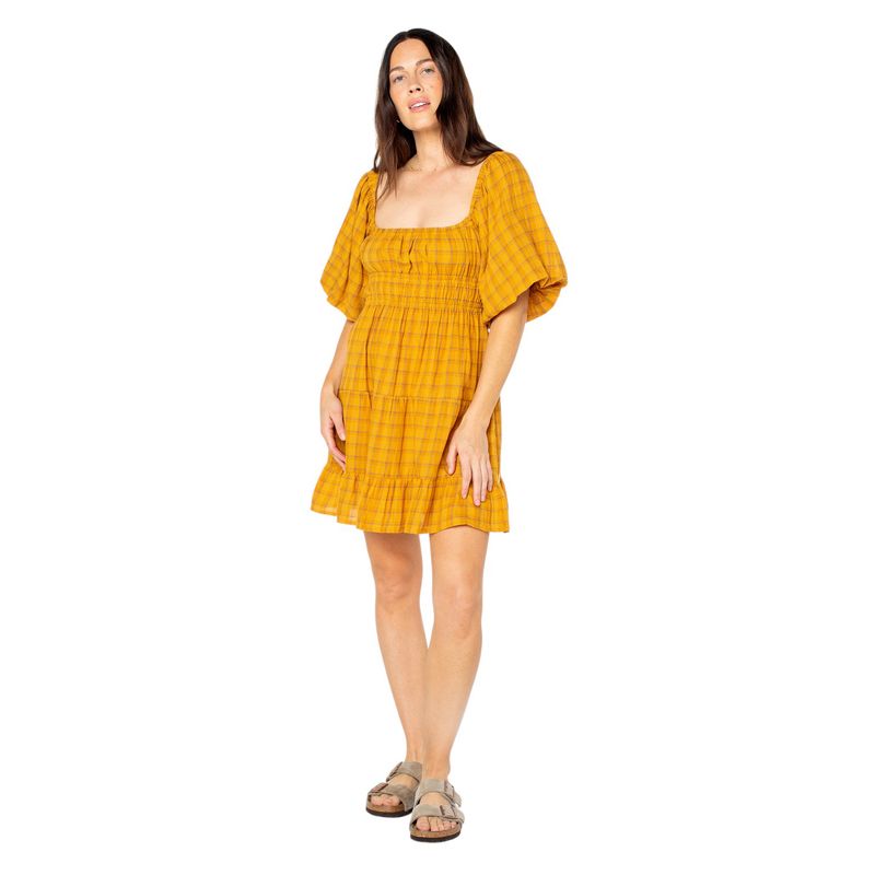ROXY W SUNSET OASID DRESS Buckthorn Brown Mini Zephyr Plaid