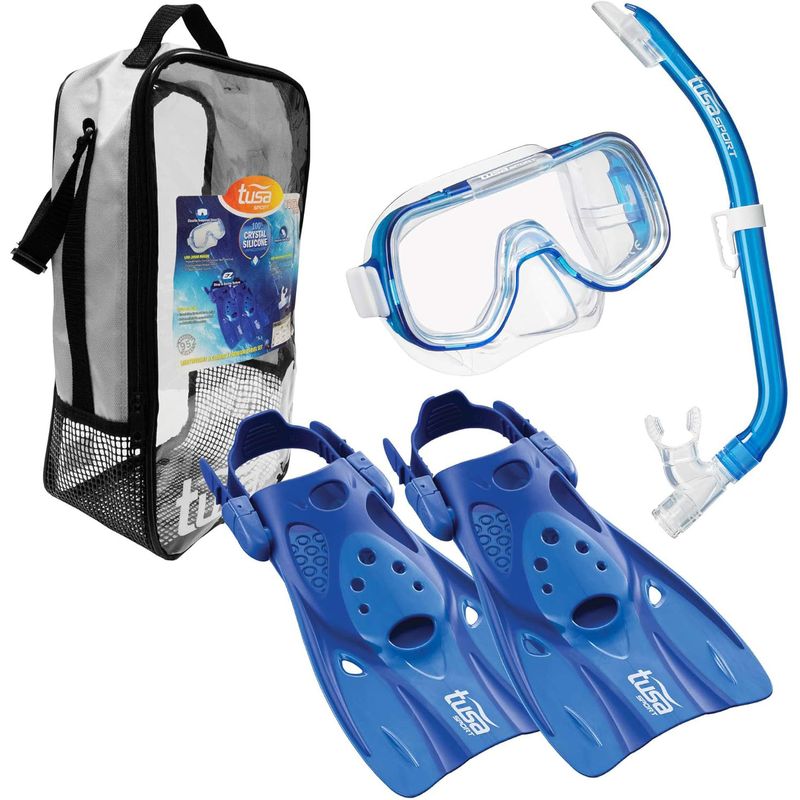 TUSA-Mini-Kleio-Hyperdry-Youth-Travel-Snorkel-Set-Clear-Blue