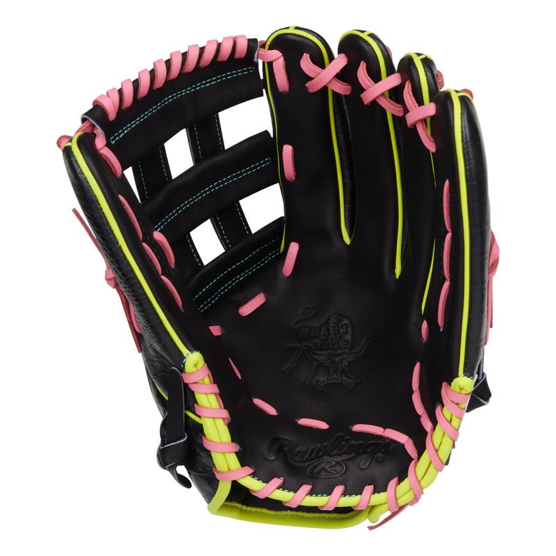 Rawlings-Heart-Of-The-Hide-RGGC-Baseball-Glove---FEB-2025-Black-Croc-Skin---Pink---Orange