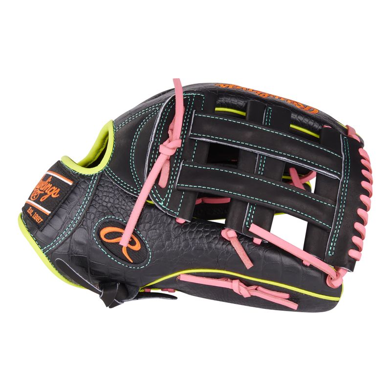 Rawlings-Heart-Of-The-Hide-RGGC-Baseball-Glove---FEB-2025-Black-Croc-Skin---Pink---Orange