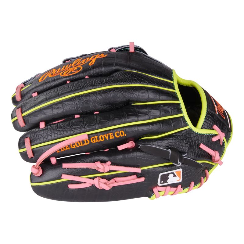 Rawlings-Heart-Of-The-Hide-RGGC-Baseball-Glove---FEB-2025-Black-Croc-Skin---Pink---Orange