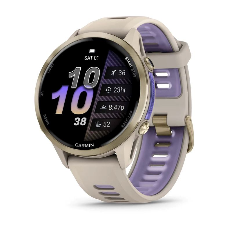 Garmin Forerunner 970 Watch Soft Gold Titanium French Gray Case/French Gray Translucent Indigo Band