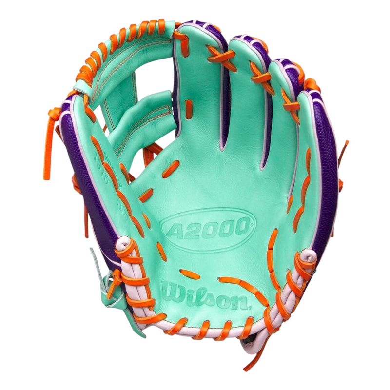 Wilson-A2000-GOTM-Baseball-Glove---April-2025-Purple---Seafoam---Orange