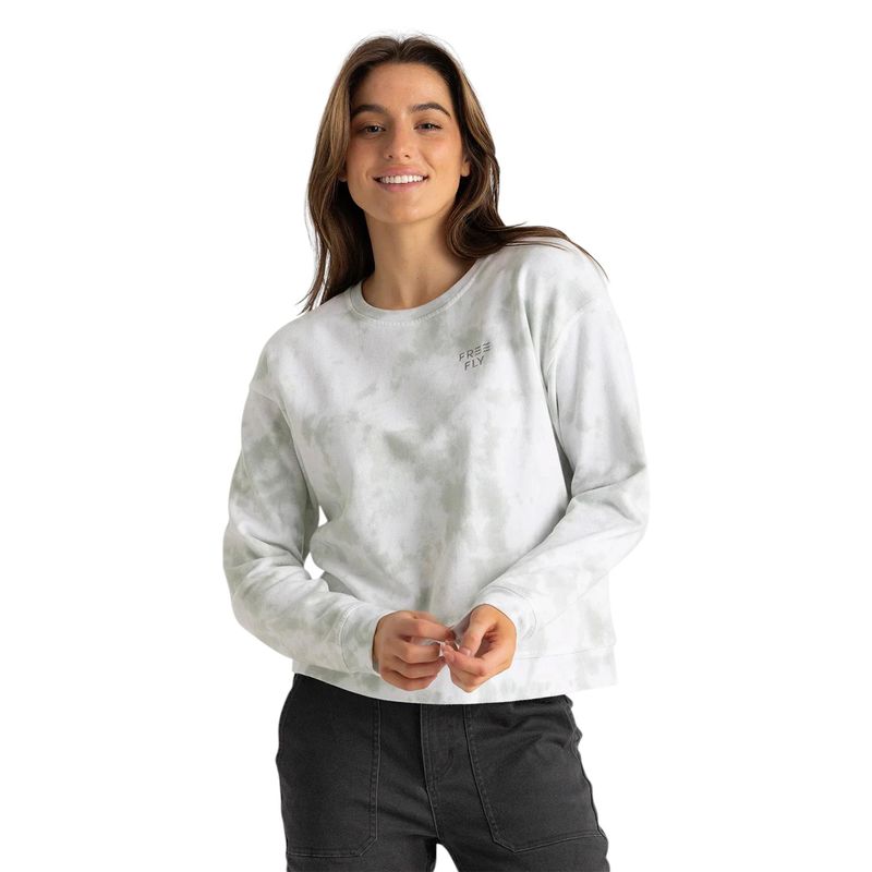 Free Fly Embroidered Logo Fleece Crew Sweatshirt - Women's Desert Sage Tie Dye