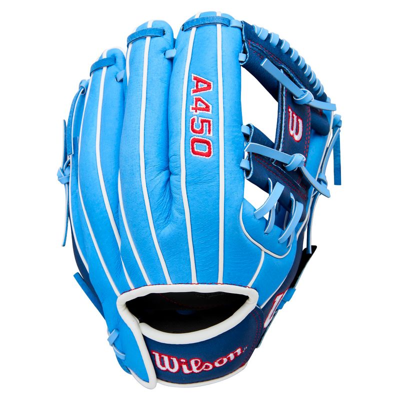 Wilson A450 11" Infield Baseball Glove Youth - 2022 Cool Blue / Roiyal Blue / White / Red